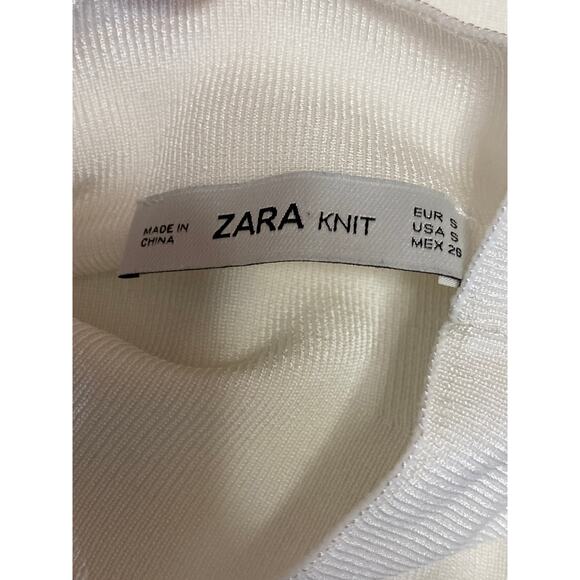 Zara Women's White Ribbed Knit Sleeveless Turtleneck Cutout Crop Top Size S - Picture 3 of 3